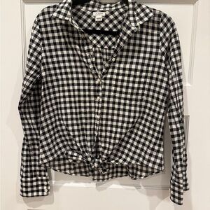 J. Crew Factory Black and White Notched Collar Button Down Shirt